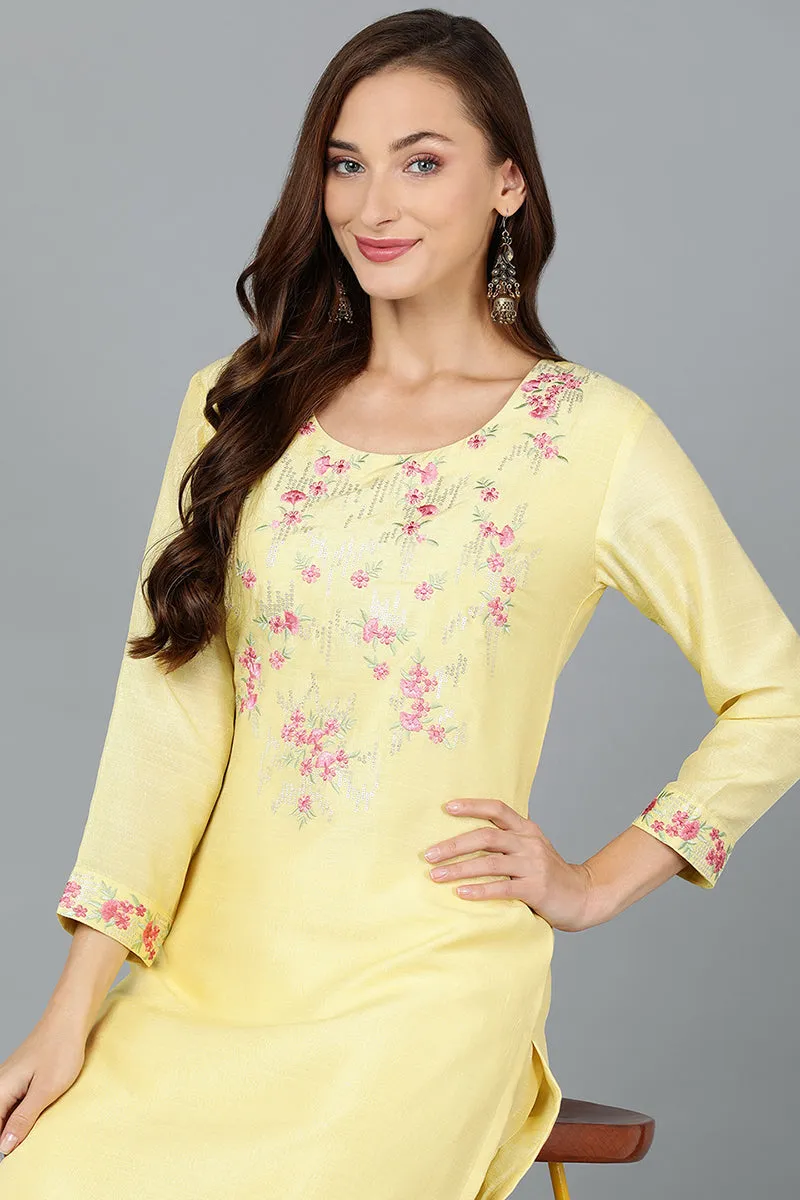 Yellow Silk Blend Straight Kurtas