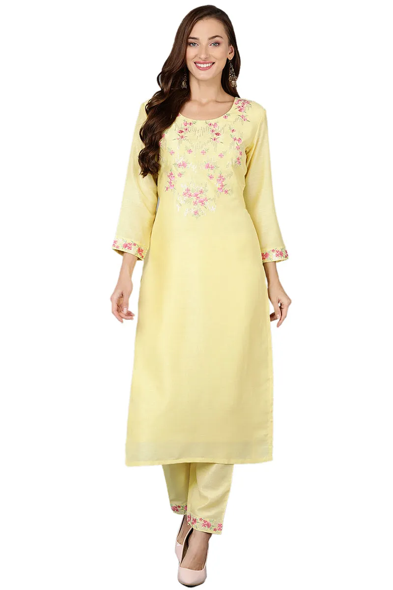 Yellow Silk Blend Straight Kurtas