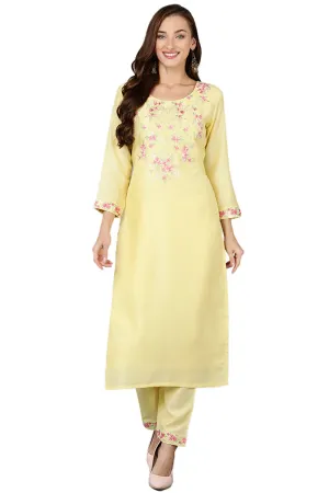 Yellow Silk Blend Straight Kurtas