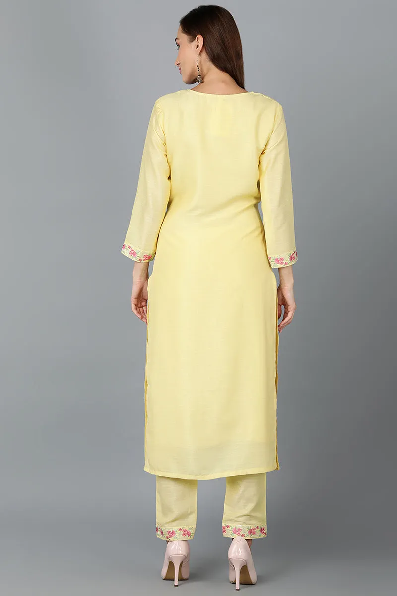 Yellow Silk Blend Straight Kurtas