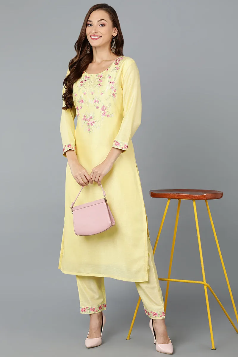 Yellow Silk Blend Straight Kurtas