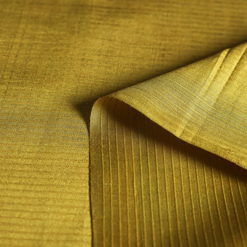 Yellow Vidarbha Tussar Silk Checks Handloom Fabric